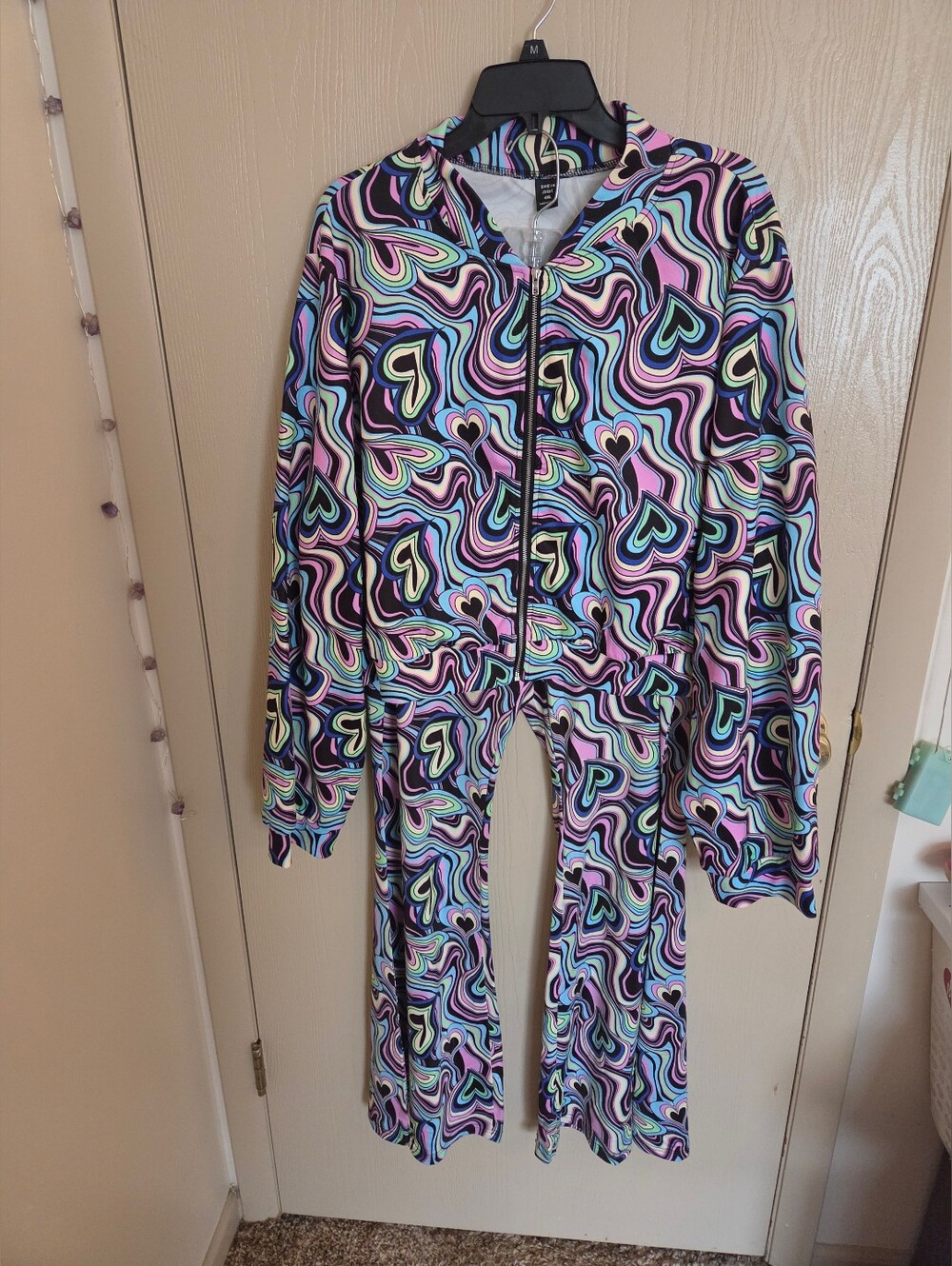 Shein Psychedelic Hearts Multicolor Set Flare Leggings And Cropped Jacket 3X